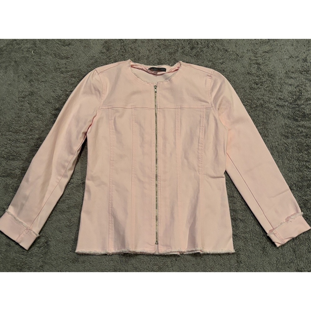 Elliot Lauren Jacket Womens 4 Pink Denim Full Zip Raw Hem Coat Preppy
